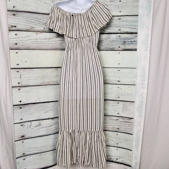 Billabong Off Shoulder Striped Maxi Dress Women’s Size S - Picture 7 of 10